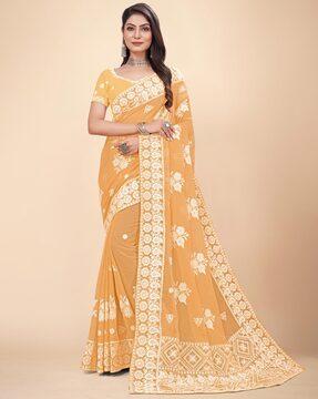 floral traditional saree with blouse piece