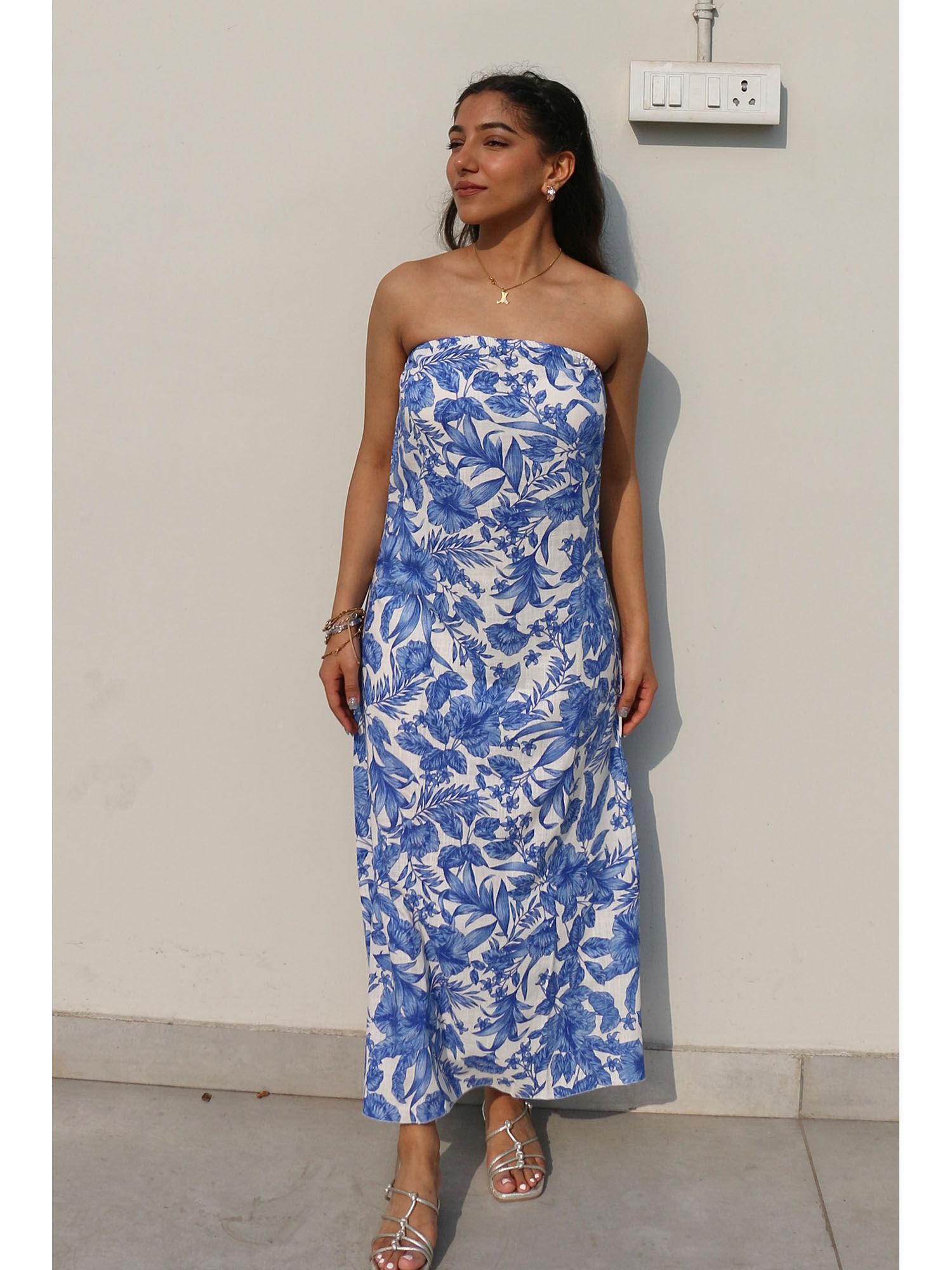 floral tube cotton linen blend maxi dress