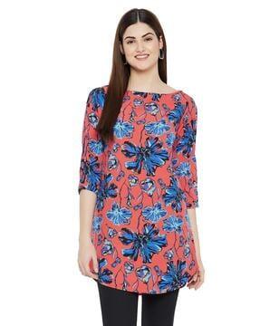 floral tunic with boat neckline