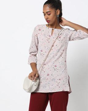 floral tunic with elasticated sleeve cuffs