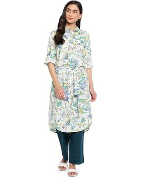 floral tunic with spread collar