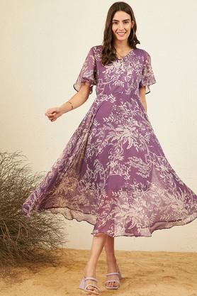 floral v-neck chiffon women's maxi dress - purple