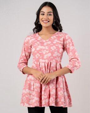 floral v-neck flared kurti