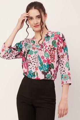 floral v-neck georgette women's casual wear shirt - pink