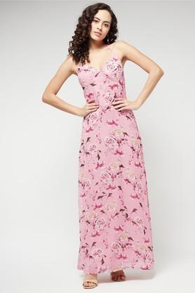 floral v neck georgette womens dress - pink