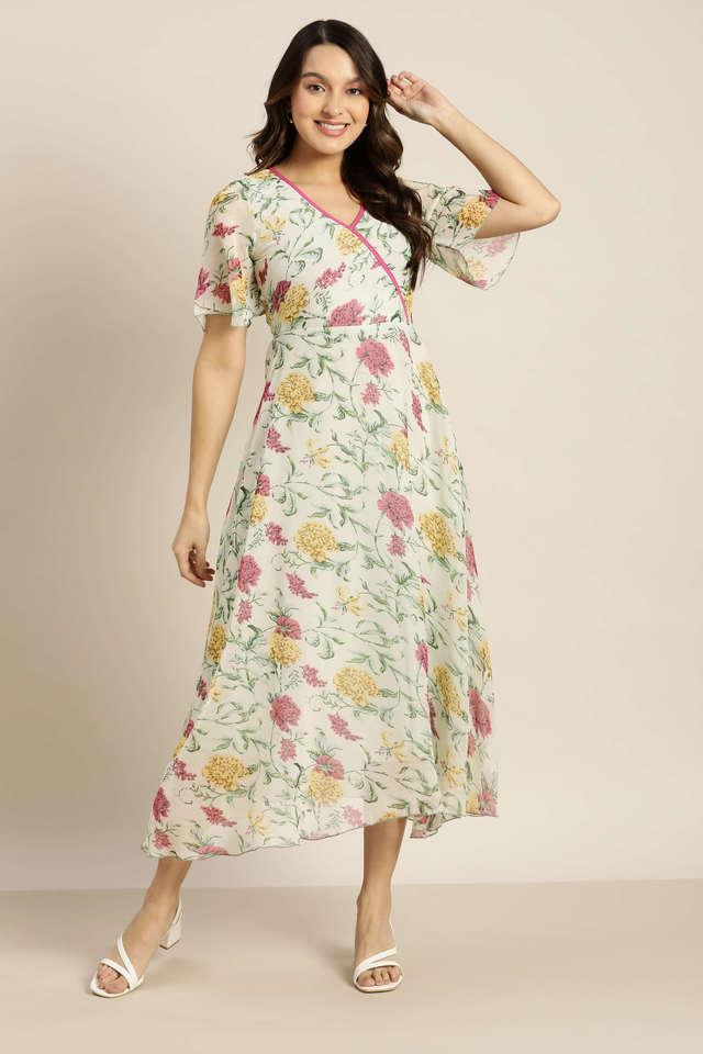 floral v neck georgette womens maxi dress