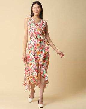 floral v-neck sleevless dress