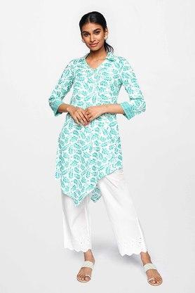 floral viscose collar neck women's regular tunic - mint