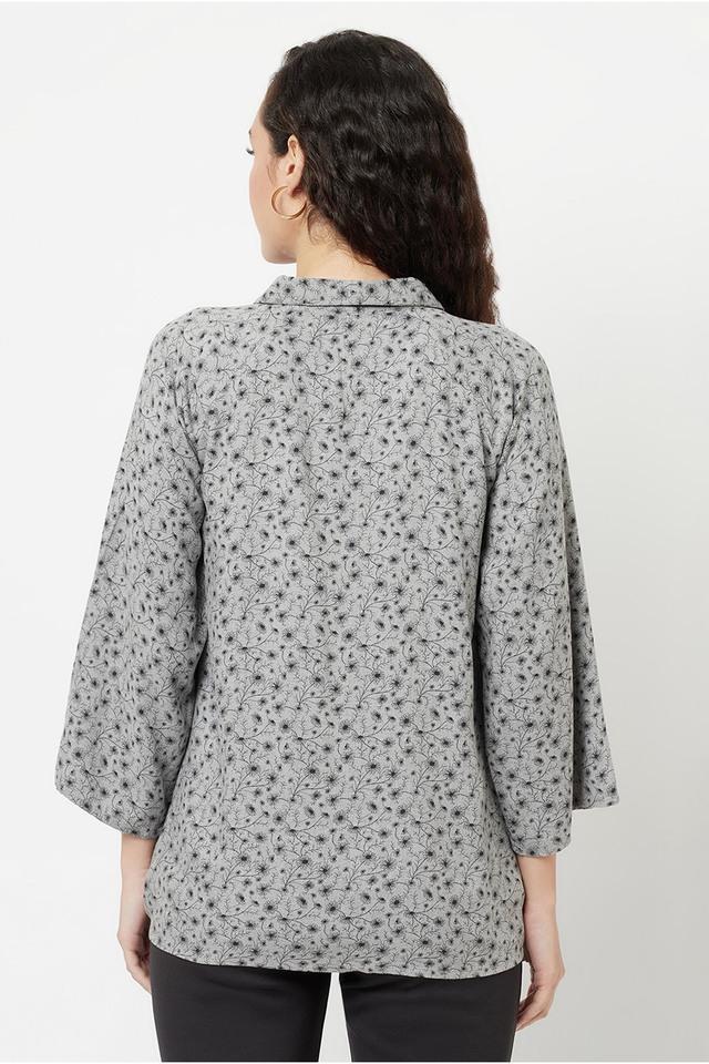 floral viscose collar neck womens casual shirt