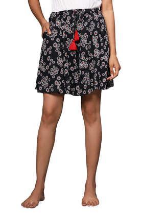 floral viscose loose fit women's culotte shorts - black
