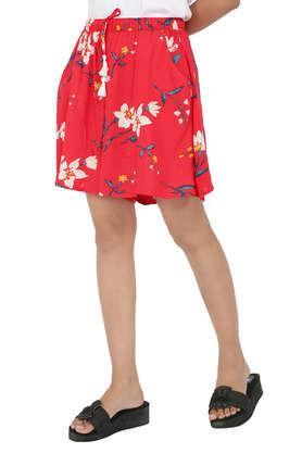 floral viscose loose fit women's culotte shorts - red