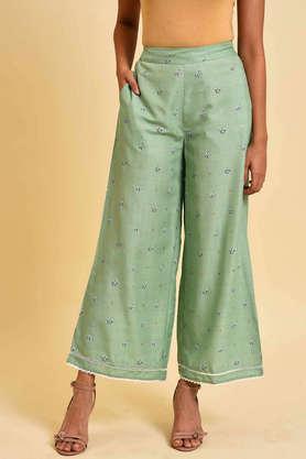 floral viscose regular fit women's pants - light olive