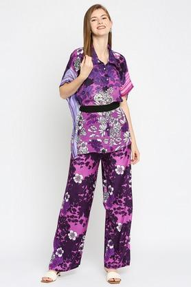 floral viscose relaxed fit womens casual shirt - purple