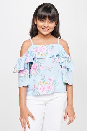 floral viscose square neck girls top - pink mix