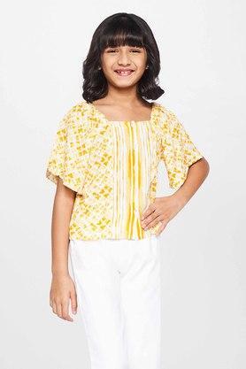 floral viscose square neck girls top - yellow