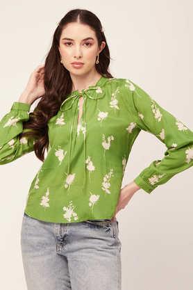 floral viscose v neck women's top - green