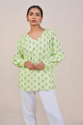 floral viscose v-neck women's top - mint