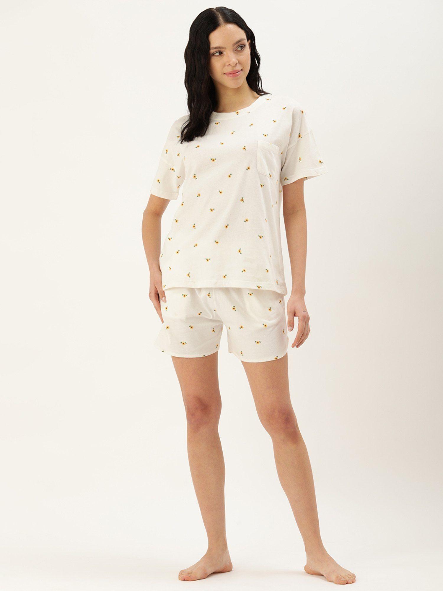 floral white t-shirt and shorts (set of 2)