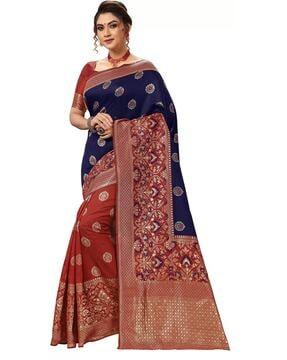 floral woven banarasi saree with contrast border