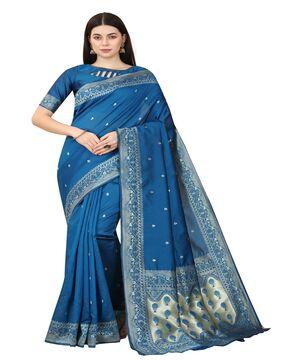 floral woven banarasi saree with contrast border