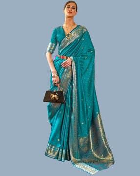 floral woven banarasi saree with contrast border