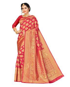 floral woven banarasi saree with contrast border