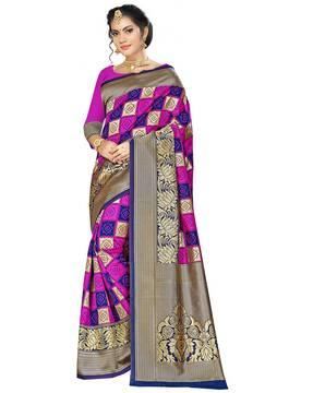 floral woven banarasi saree with contrast border