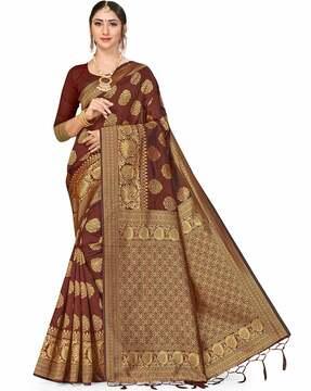 floral woven banarasi saree with contrast border