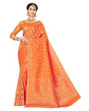 floral woven banarasi saree with contrast border