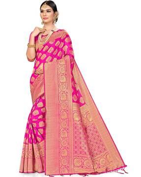 floral woven banarasi saree with contrast border