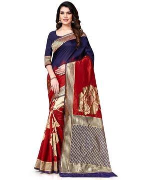 floral woven banarasi saree with contrast border