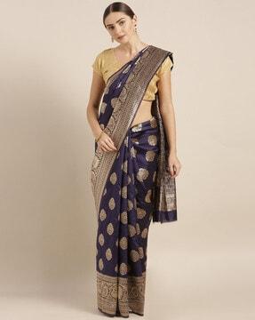 floral woven banarasi saree with contrast border