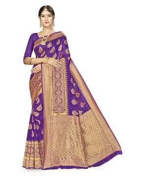 floral woven banarasi saree with contrast border