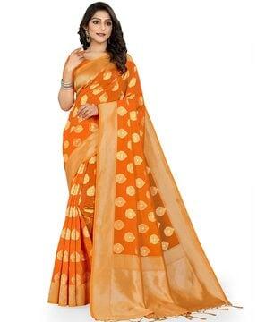 floral woven banarasi saree with contrast border