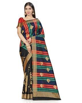 floral woven banarasi saree with contrast border