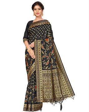 floral woven banarasi saree with contrast border