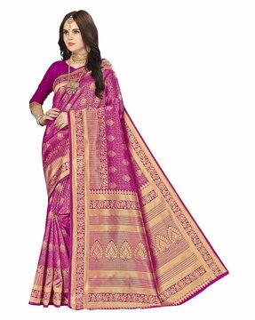 floral woven banarasi saree with contrast border