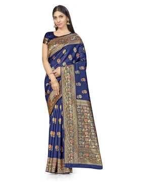 floral woven banarasi saree with contrast border