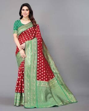 floral woven banarasi saree with contrast border
