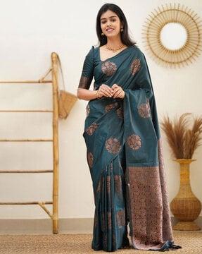 floral woven banarasi saree with contrast pallu