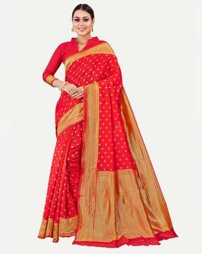 floral woven banarasi saree with zari border