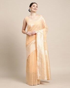 floral woven banarasi saree with zari border