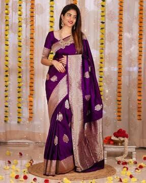 floral woven banarasi saree with zari border