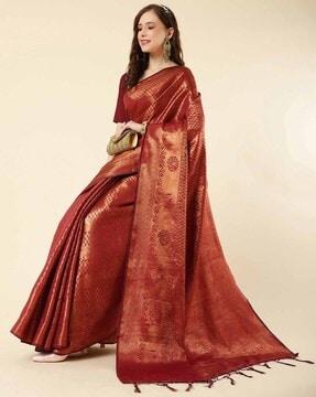 floral woven banarasi saree with zari border