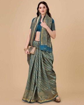 floral woven banarasi soft silk saree