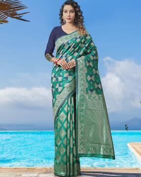 floral woven banarasi soft silk saree