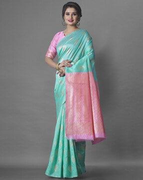 floral woven banarasi soft silk saree