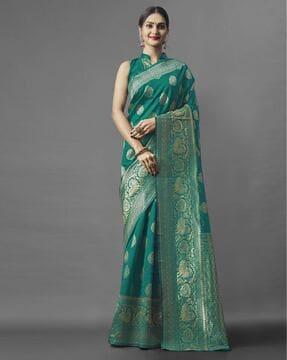 floral woven banarasi soft silk saree