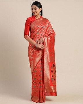 floral woven banarasi soft silk saree