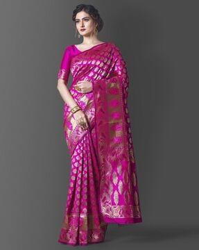 floral woven banarasi soft silk saree